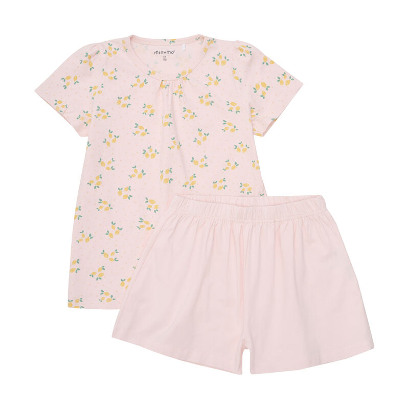 Minymo Set – T-Shirt & Shorts in Rosenquarz mit Zitronendruck
